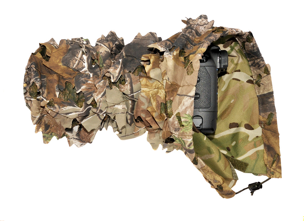 Our Leafy 3D camouflage camera and lens covers are used by the British forces and NATO. The Leafy camera covers are waterproof and will protect your kit in the harshest conditions. Our camera covers are reversible and can be used with the waterproof 'All Terrain' as the main side.